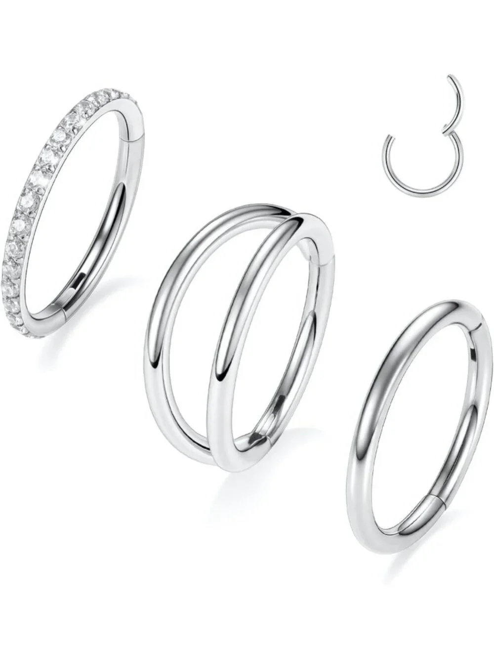 3pcs Double Nose Rings & Hoops - Surgical Steel Cartilage Earrings, Septum